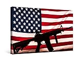 LSIUHWUWI 1 Piece Wall Decor, US Military Canvas Wall Art, AR-15 Carbine Rifle Artwork for Office Picture Print on Canvas, US Flag Wall Decorations for Living Bedroom Framed Ready to Hang 16X24 INCH