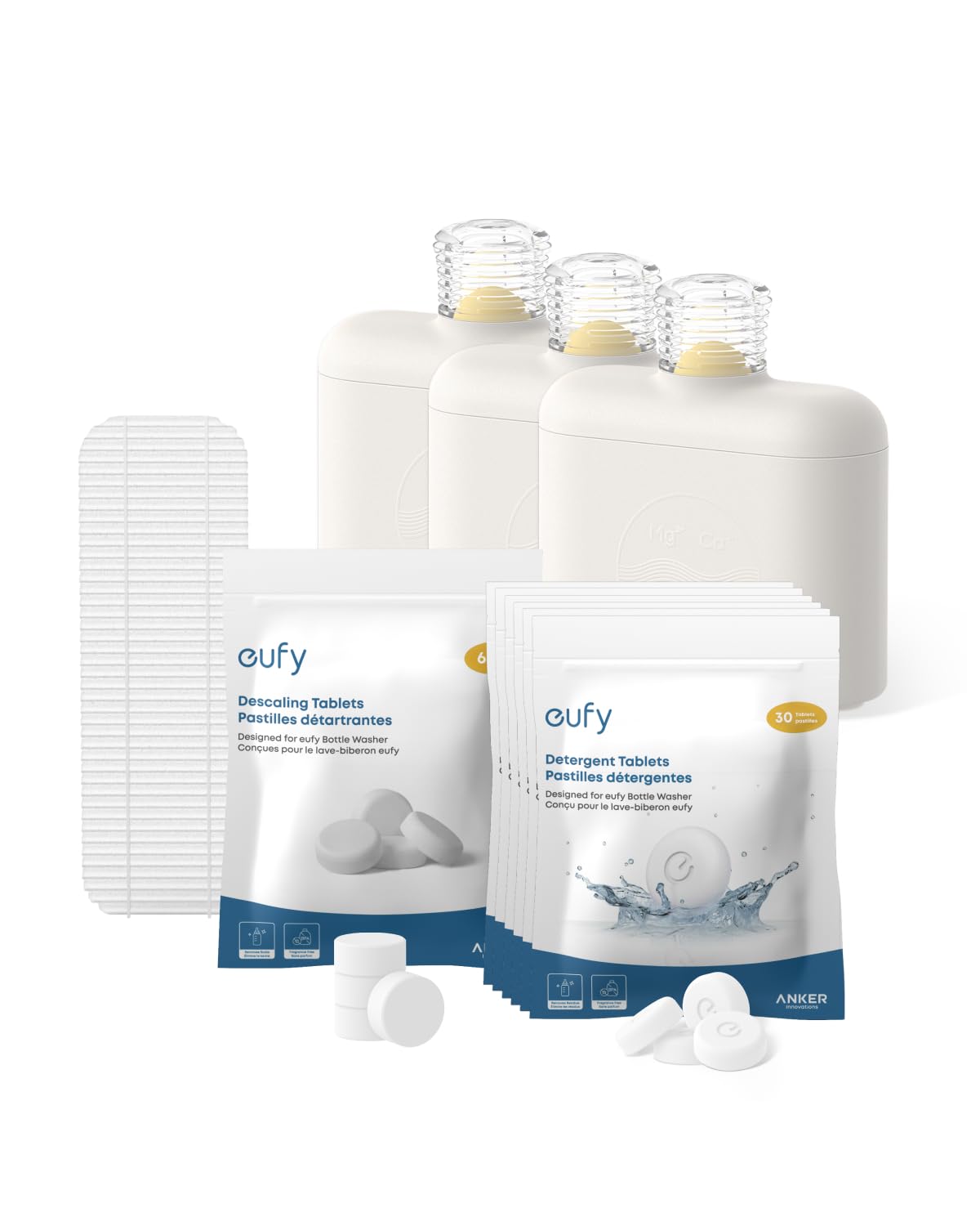 eufy 6-Monats-Wartungsset für Babyflaschen-Spülmaschine S1 Pro, Pflegeset mit integriertem Wasserenthärter (3 Stück), Reinigungstabs (180 Stück), Entkalkungstabs (6 Stück) und Filter