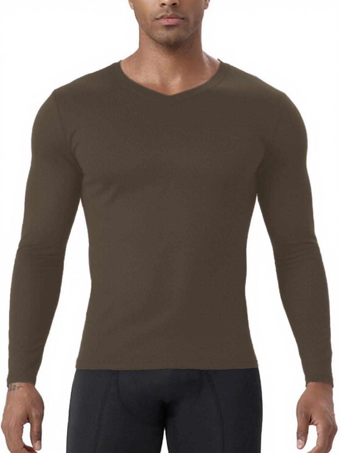 Men's V Neck Compression Shirt Long Sleeve Workout Shirt Cool Dry Fit Athletic Base Layer Tops