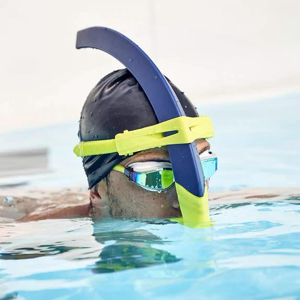 Tubo di respirazione frontale per adulti Freestyle nuoto boccaglio tubo con montaggio centrale, bocchino in silicone blu