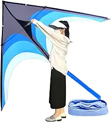 Enorme Pipa Delta Para Adultos Fácil De Voar, Pipa Gigante De Linha Única De 9 Pés, Pipa De Praia Extra Grande Com Cauda De Pipa De 30 M E Alça De Pipa De 300 Pés (Azul)