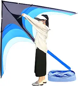 Enorme Pipa Delta Para Adultos Fácil De Voar, Pipa Gigante De Linha Única De 9 Pés, Pipa De Praia Extra Grande Com Cauda De Pipa De 30 M E Alça De Pipa De 300 Pés (Azul)