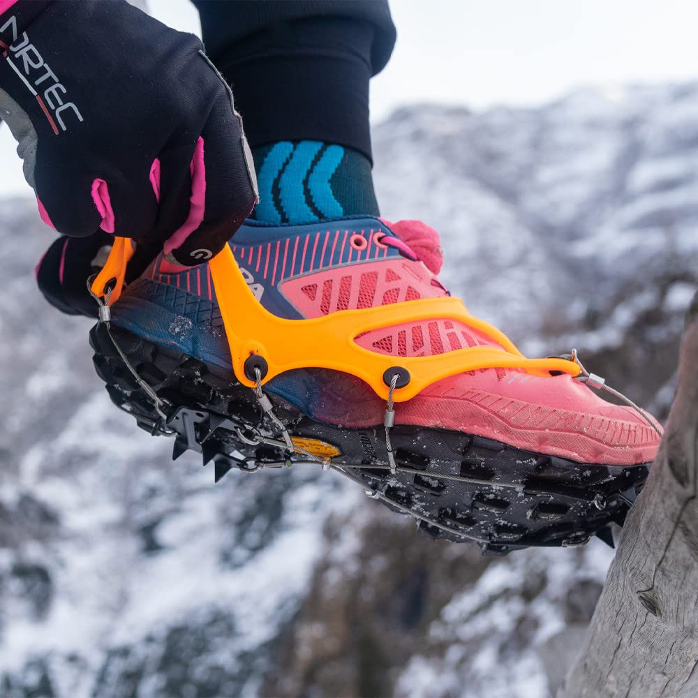 Nortec Crampons Trail 2.1 Fabriqué en Italie pour Les Courses de Trail Hivernales Courses Hivernales sur Glace et Neige, Mini-Crampons minimaux avec étui