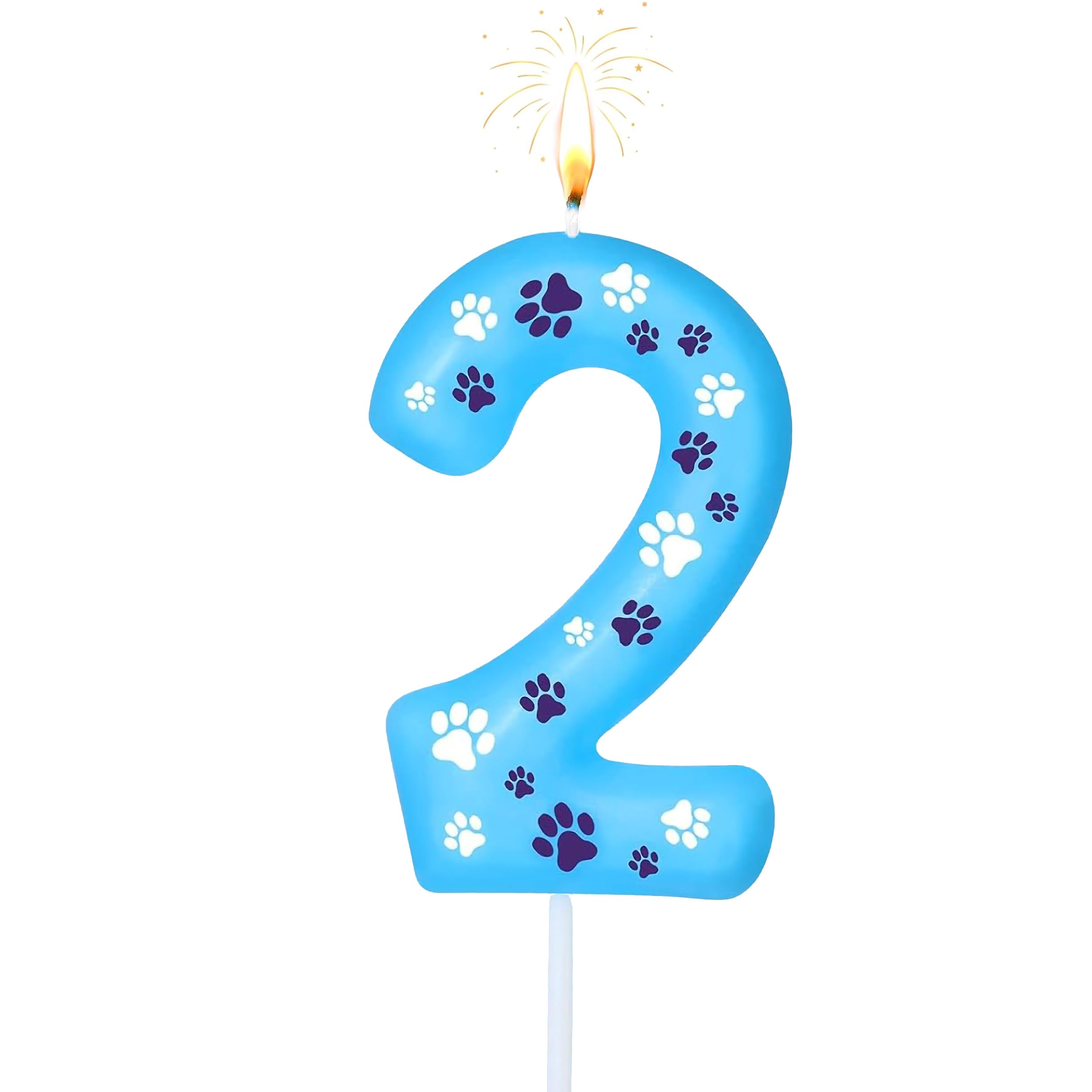 MUNIMJI Number 2 Blue Dog Paw Print Themed Birthday Cake Topper, 2nd Birthday Decoration, Unscented, Non-Toxic, Indoor Use