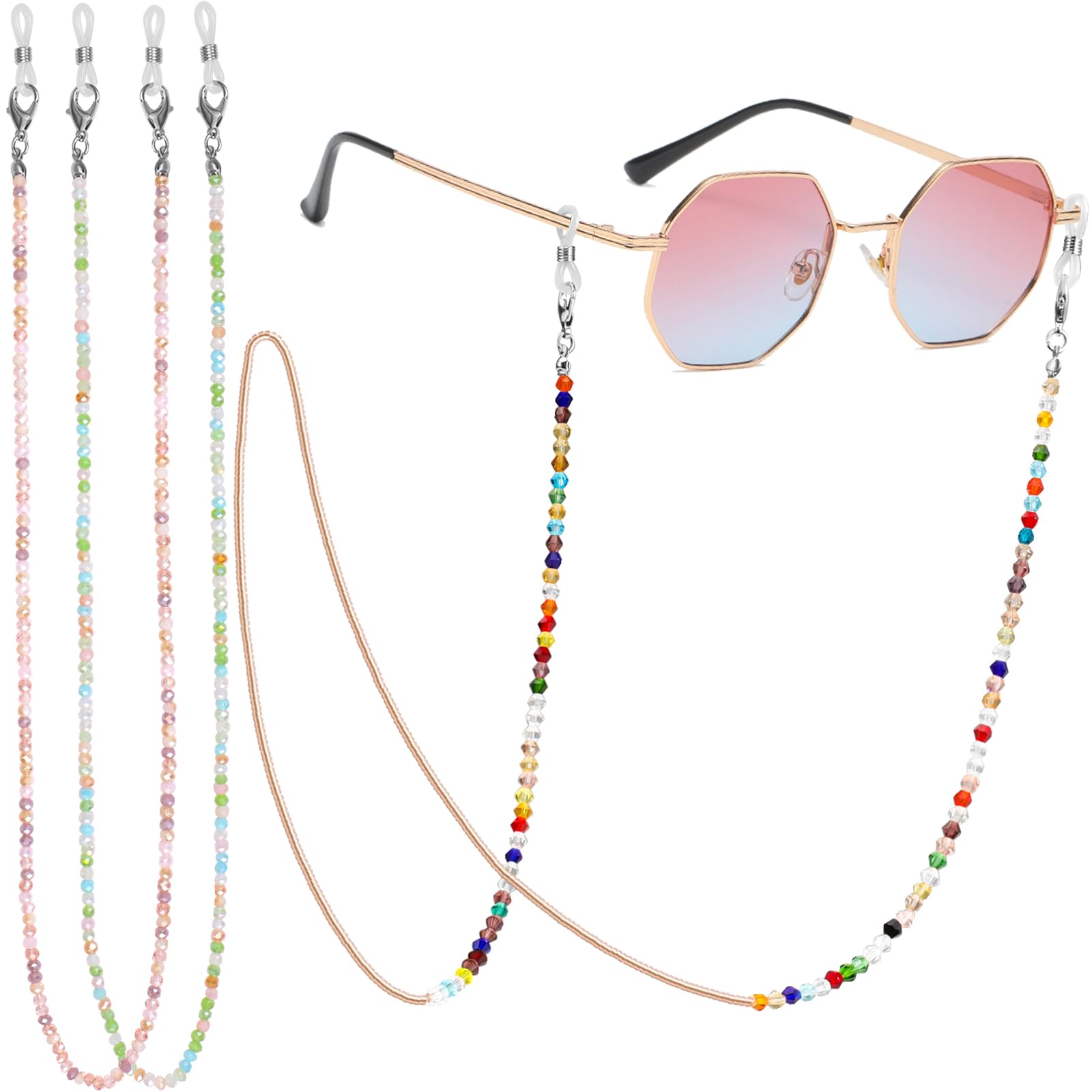 Fintie 3 Pcs Eyeglasses Chains, Sunglasses Strap Holder Crystal Beaded Eyeglasses Chains for Women, Colorful