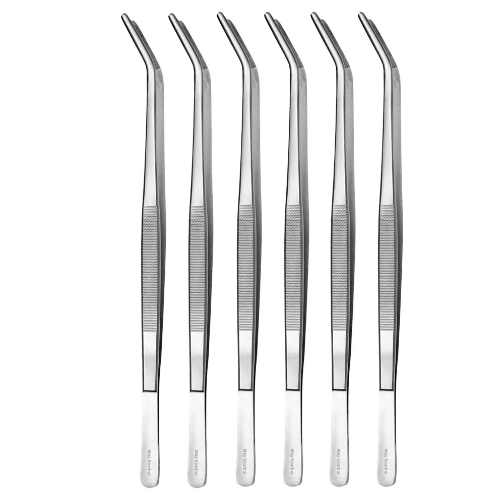 May Set 6x Technische Pinzette gebogen 25 cm Modellbau Industrie Edelstahl