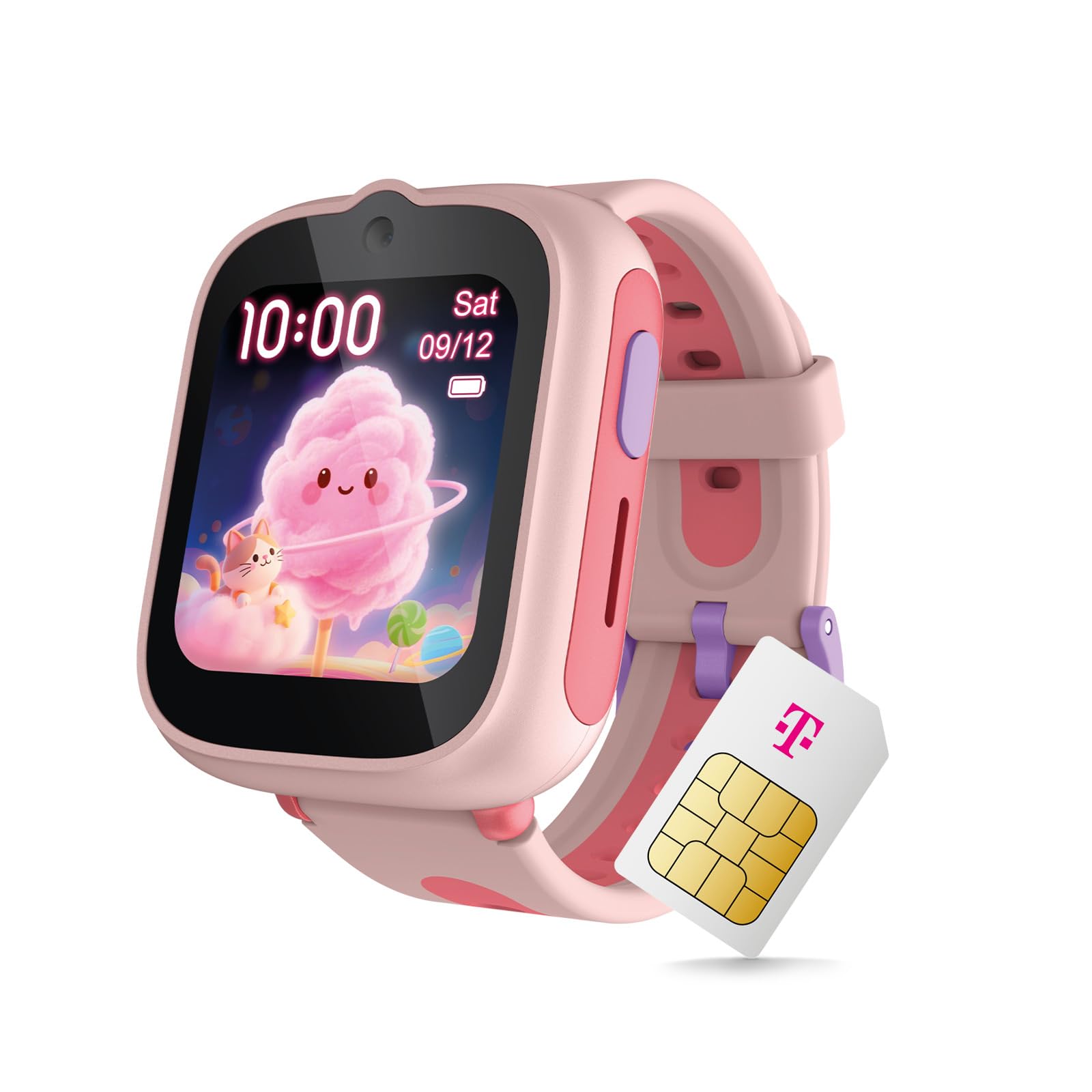 TCL MT48X 4G Montre connectée pour Enfant, Rose Cosmique, GPS, appels LTE, Bouton d'urgence, étanche 5 ATM, avec Carte SIM Telekom et Bon d'achat Amazon de 30 €