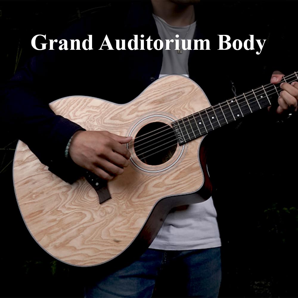 Kadence A06EQ-N Acoustica 40" Electro Acoustic Guitar | Grand Auditorium Cutaway | Ash Wood | Built-in Pickup + 2 Band EQ | Comes with Bag | Includes Learning Course | Natural 2