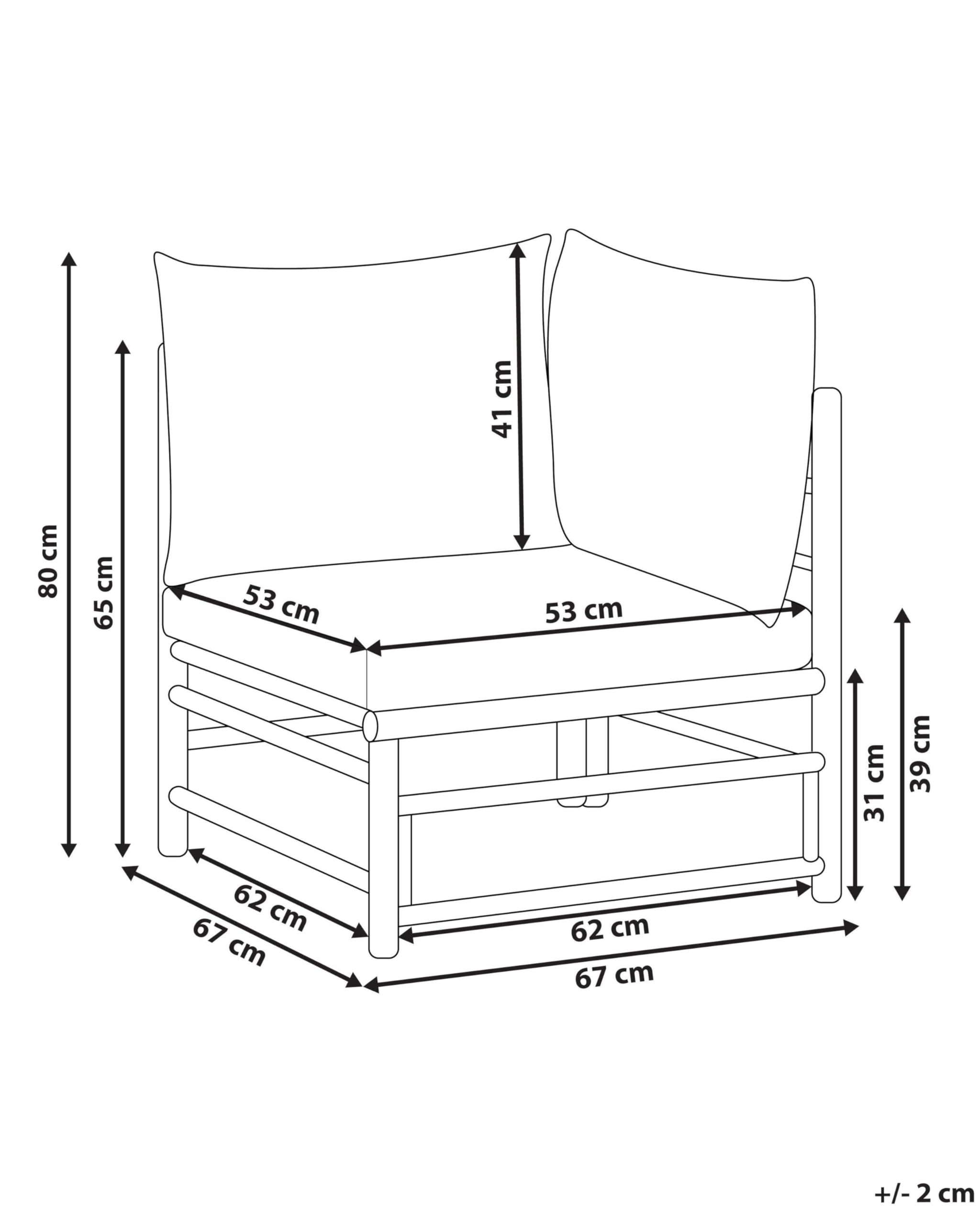 Fauteuil de Jardin d'angle en Bambou avec Coussin Extérieur sans Accoudoirs Blanc Cassé Cerreto