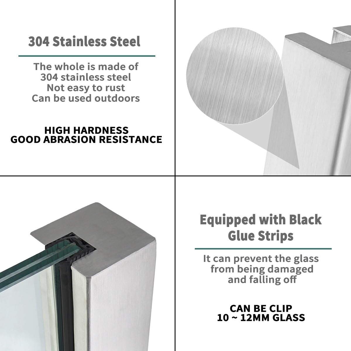 Generisch 304 Edelstahl-Glas-Balustradenpfosten - Poolzaun- und Geländersystem für Treppen, Balkone, Terrassen, Patios - 60-150 cm verstellbare Höhe, silberner Endpfosten (80 cm/31,5 Zoll)