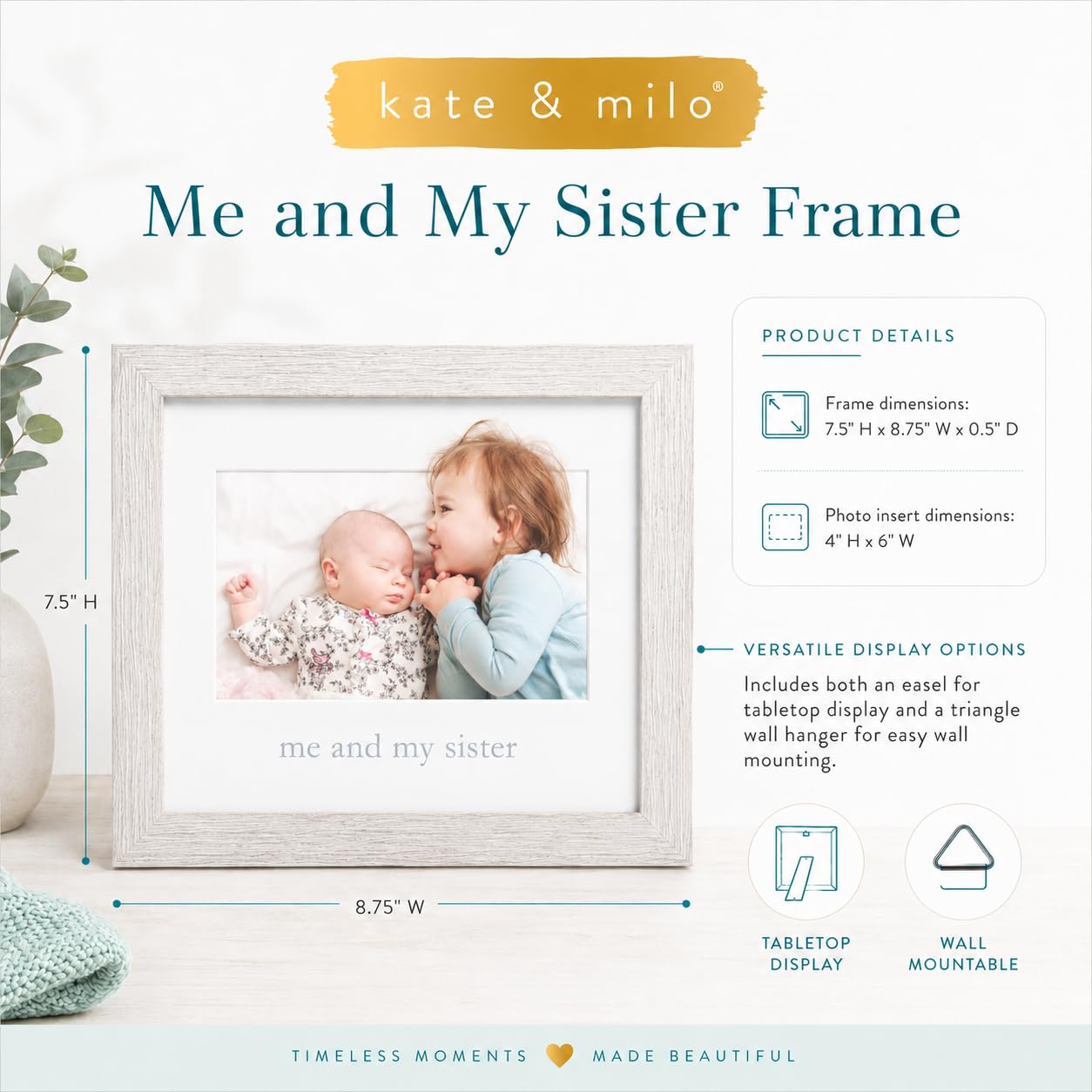 Kate & Milo Rustic Me & My Sister Frame, Sibling Keepsake, Ideal Little or Big Sister Gift, Gender Neutral Nursery Decor