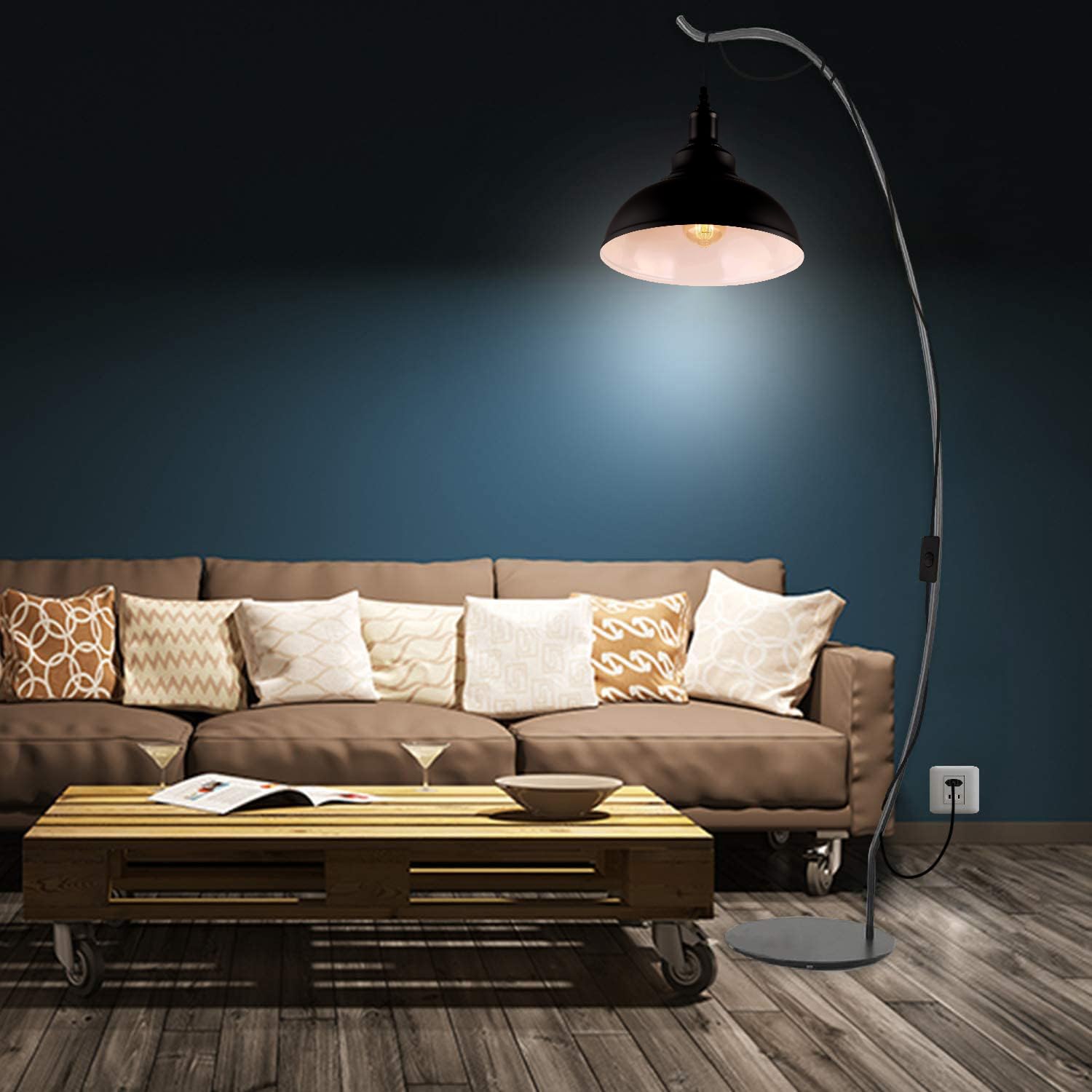 Hängelampe mit Stecker, Dimmbar Vintage Pendelleuchte mit 4.5m Kabel und Dimmer Schalter, E27 Lampefassung Schwarz Metall Hängeleuchte für Outdoor & Innen Küche Garten Balkon Terrasse, Ø 26CM | Kronleuchter mit Kabel 4,5 m und Dimmschalter, Deckenleuchte,