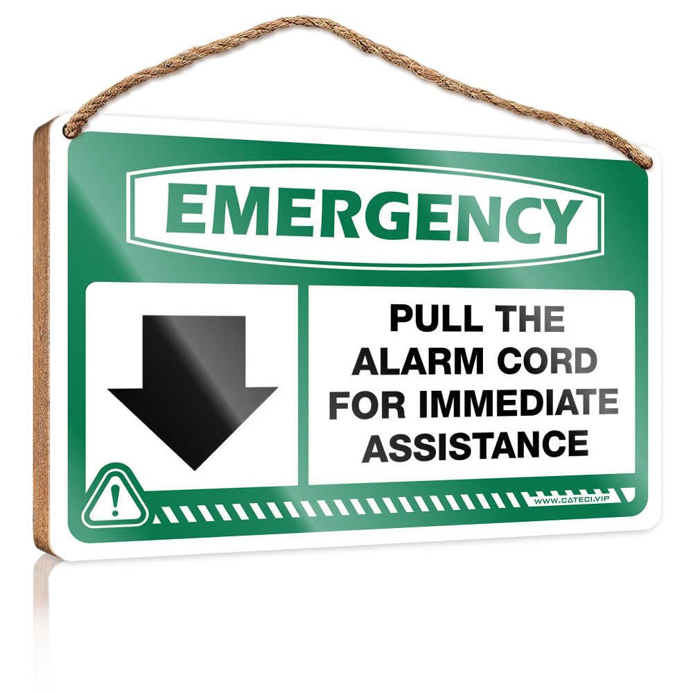 HMQW Funny Signs For Man Cave Emergency Pull The Alarm Cord For Immediate Assistance Wooden Sign Bathroom Decor Wall Art Farmhouse Decor For The Ho(20X30CM)