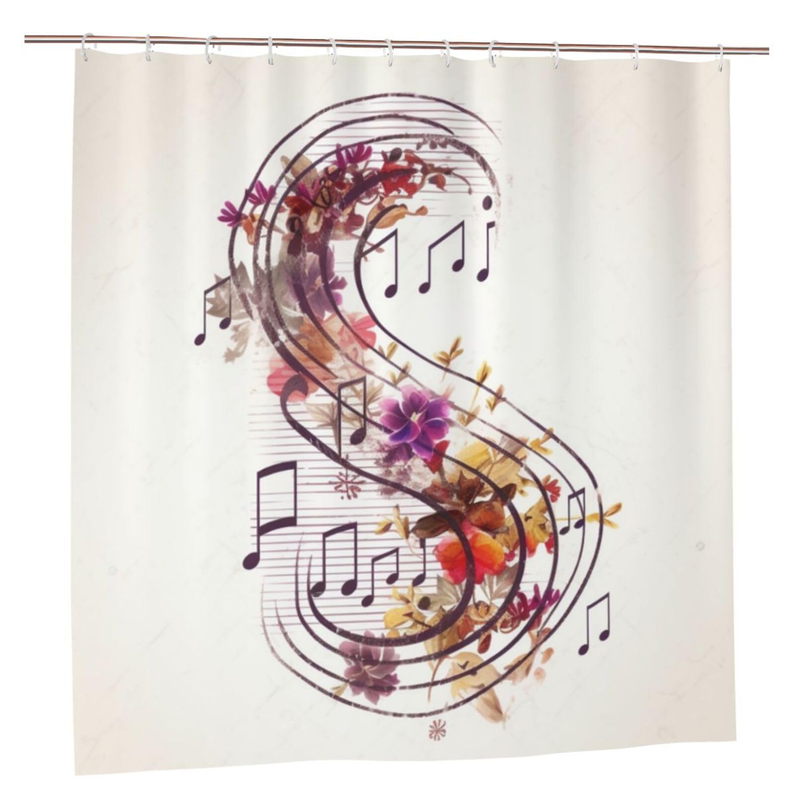 Rideau de douche imperméable anti-moisissure lavable motif musique pour salle de bain