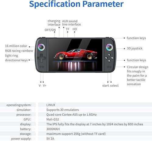 Miniatura 7 de M27 - Consola de juegos de mano retro, pantalla IPS de 7 pulgadas, portátil para juegos, 64G integrada con 20000 juegos, sistema Linux, más de 30