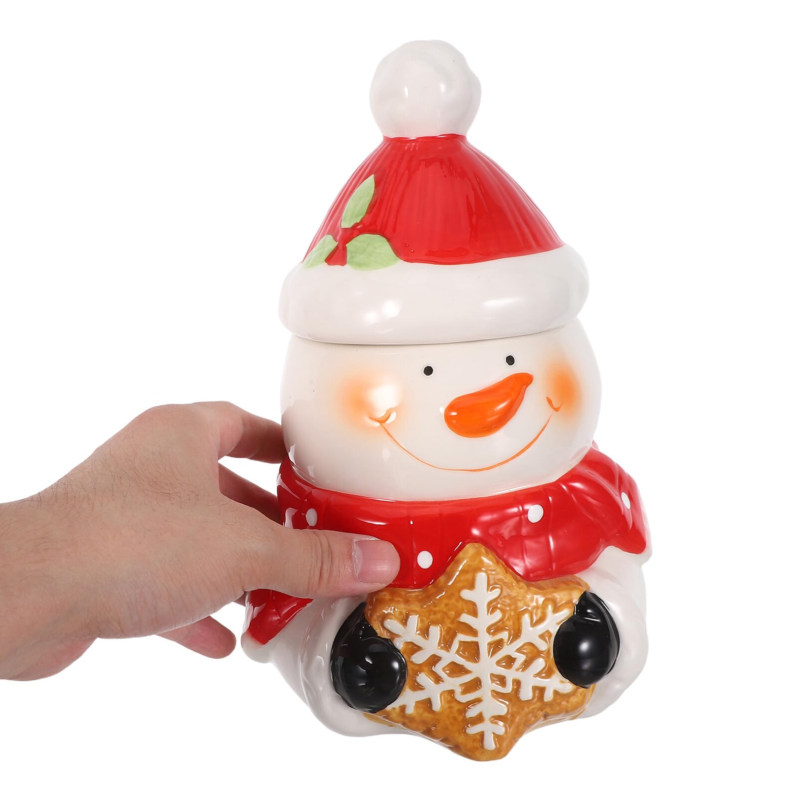 DOITOOL Bocal Céramique Bonhomme Couvercle Boîte Hermétique pour Biscuits et Bonbons de Noël Décoration Festive de Cuisine Rangement Polyvalent pour Fêtes de Fin Année