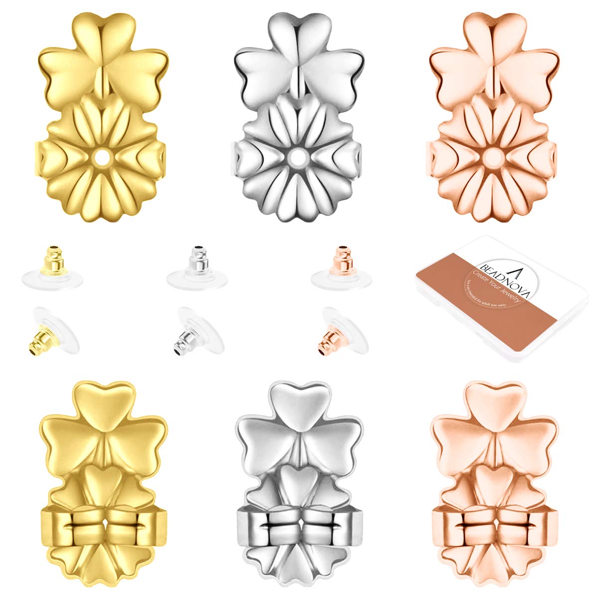 BEADNOVA Magic Earring Lifters Earring Back with Pad (Clover, 6 Pairs)