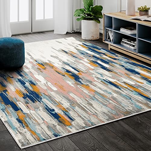 Abani Rugs Orange & Blue Contemporary Abstract Area Rug Contemporary Style, Porto Collection | Stain Shedding Resistant (8'11" X 12', Orange, Blue) #TOP1