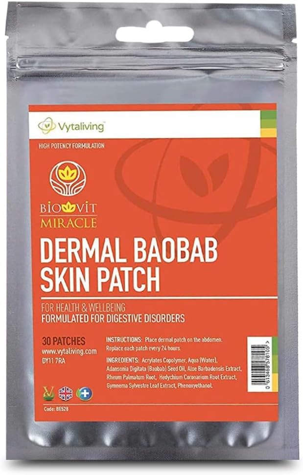 VYTALIVING Miracle Baobab Skin Patch-30 Patches - Bloated Stomach Relief - Bloating Relief and Weight Loss - Constipation Relief - Easy Digest - Immune Booster - Circulation Booster - As Seen in Press