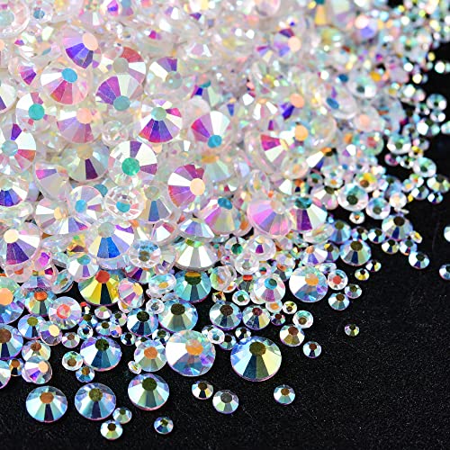 Blinginbox 14400Pcs Flat Back Crystal Rhinestones Mixed Size Ss3-Ss20 Nail Art Rhinestones Round Glass Gems For Nails Decoration Makeup Art Diy Crafts (Transparent Ab) #TOP6
