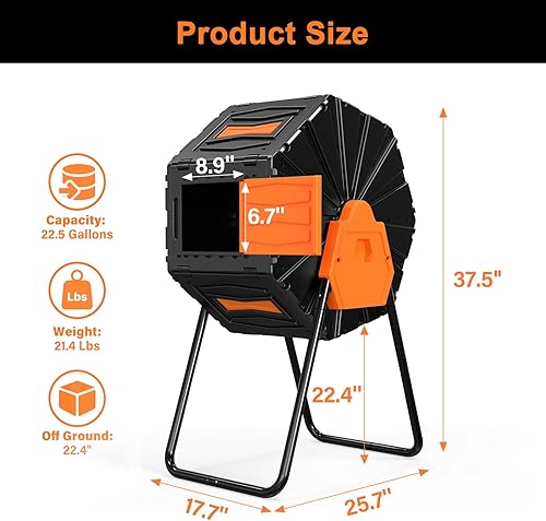 Miniatura 4 de Vaso de compost, fácil de montar y eficiente, contenedor de abono para exteriores, 22.5 galones85 litros de alto volumen para jardín, cocina y
