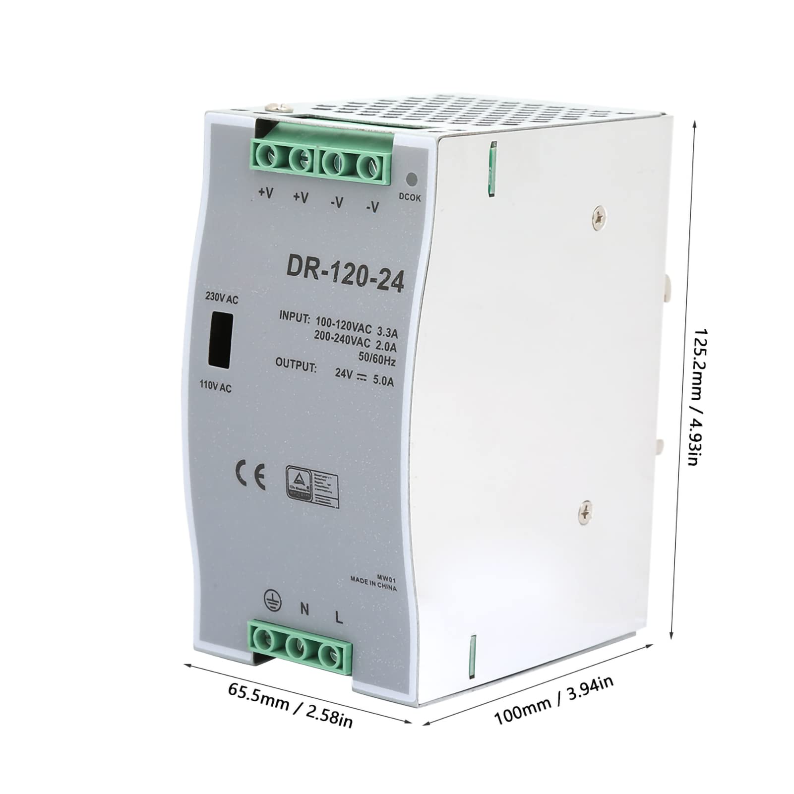 100~240V 24V 5A 35mm Fuente de alimentación de conmutación de carril DIN Eficiente AC/DC Carril DIN industrial Fuente de alimentación de 120W Modulación de ancho de pulso para industrial