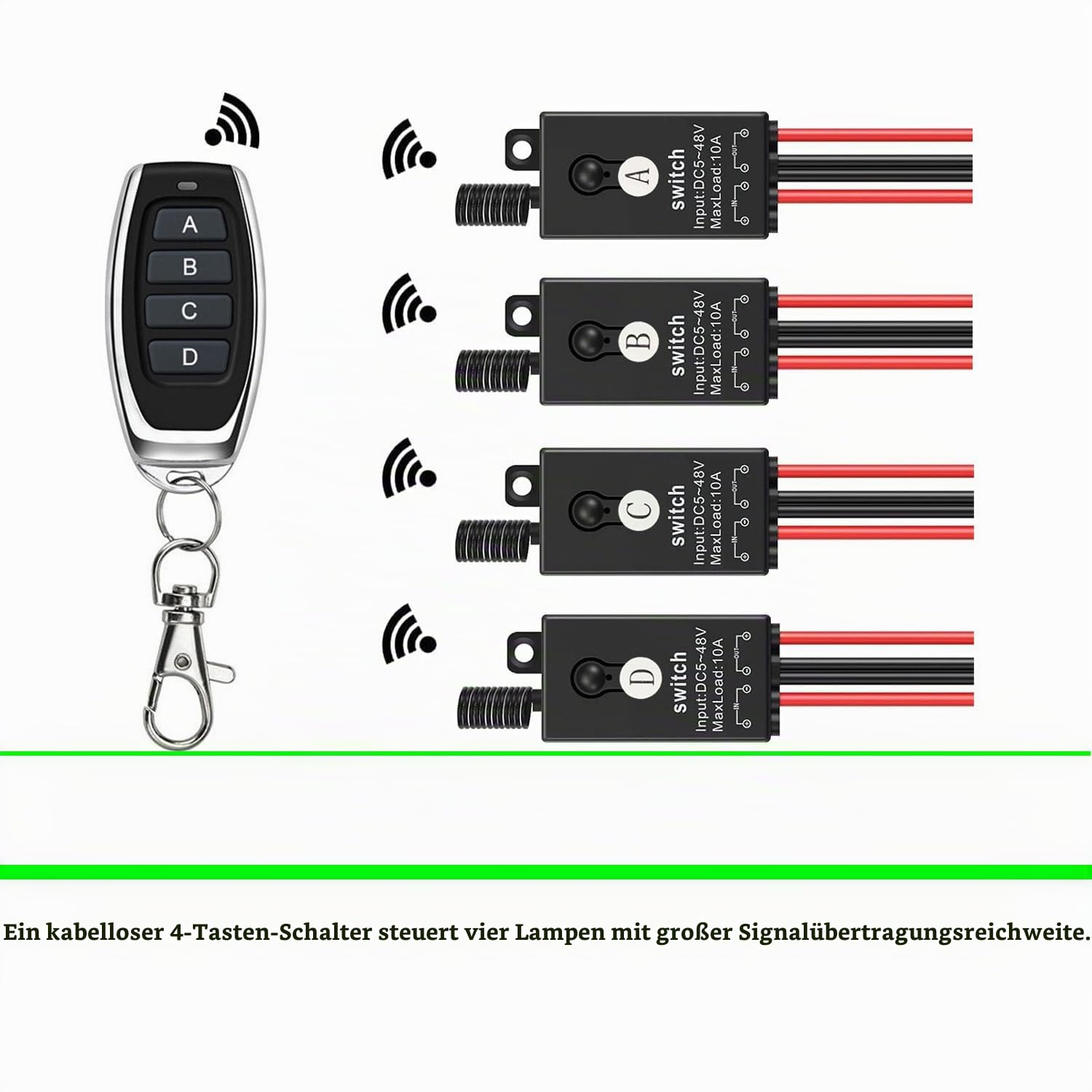 12v funkschalter,4 Kanal Mini Funkschalter mit Fernbedienung,DC 5V/12V/24V/48/10A Wireless Lichtschalter Fernbedienung 328FT Langstrecken,für Motor, LED Licht, drahtloser Sicherheitsalarm.