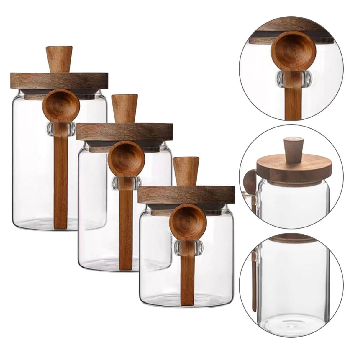 GALPADA Juego de 3 Frascos de y Capacidad 850ml, 550ml y 400ml para Especias con Tapa y Cuchara, Tarros de Condimento Herméticos Diseño Simple para Cocina