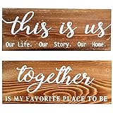 2PCS This is Us Farmhouse Wooden Sign, Together is My Favorite Place to Be Sign, Carved Wall Art for Living Room, Wall Decorations for Living Room, Wooden Sign for Family Wall Decor, Office Decor