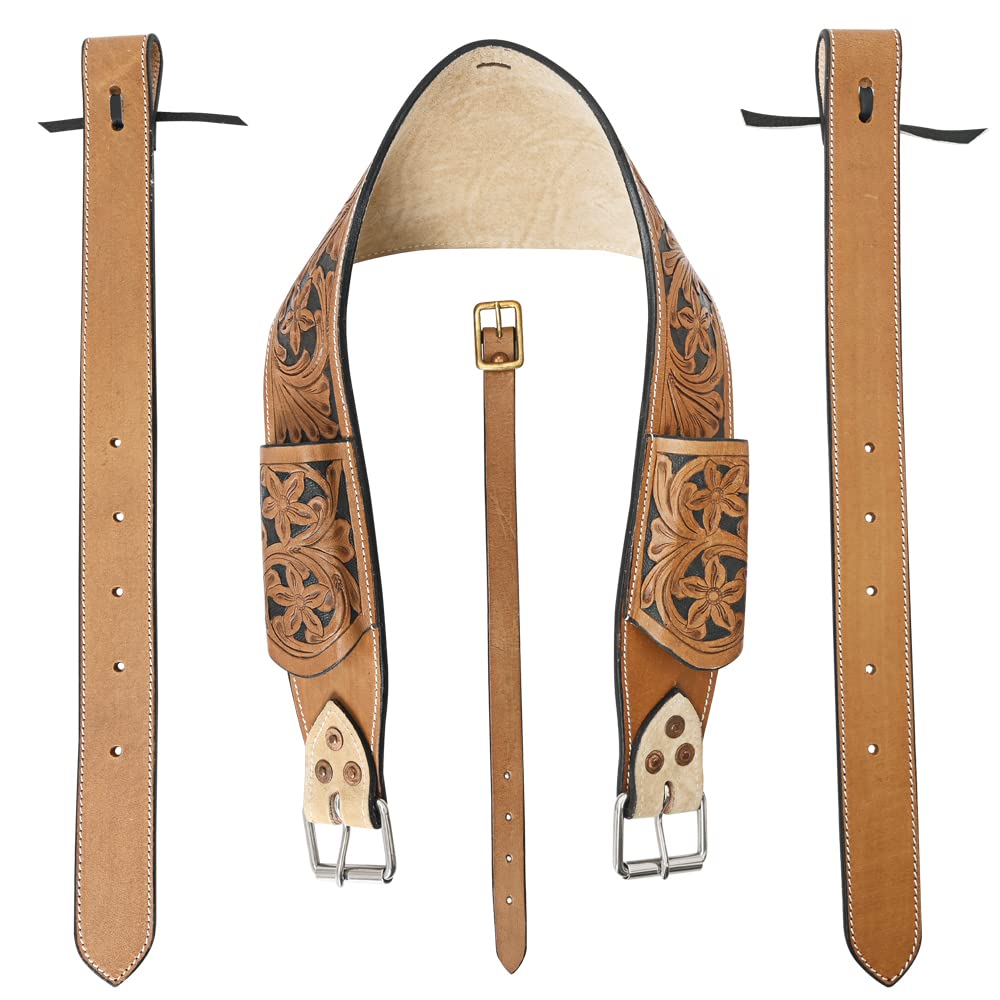 HILASONHorse Saddle Flank Cinch Girth Handtooled Leather W/Billets Tan Comfytack