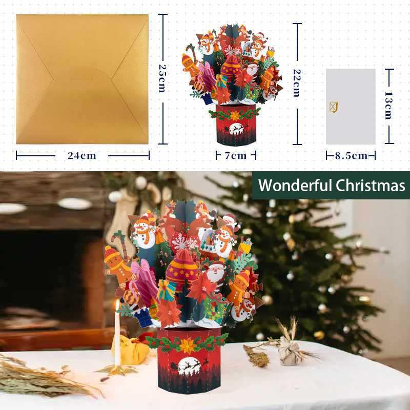 Fassory 3D Pop up Decorative Christmas Card, Handmade Christmas Elements Bouquet Pop up Card (Wonderful Christmas) - Image 3