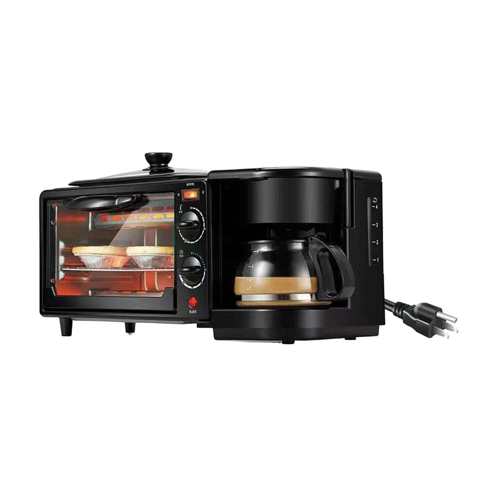 Máquina de Desayuno 3 en 1, Plancha Antiadherente, pequeños electrodomésticos de Cocina versátiles, Horno Tostador con cafetera for Huevos y Salchichas