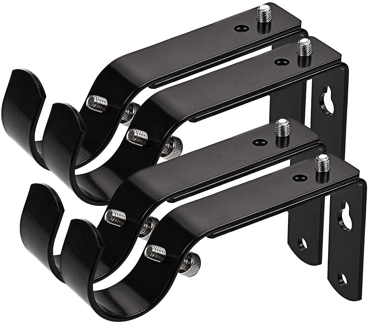 LAMYOO Curtain Bracket Set of 4, Black Metal, Wall Mount, 1 or 1 1/8 Inch Rods, Adjustable 4.3