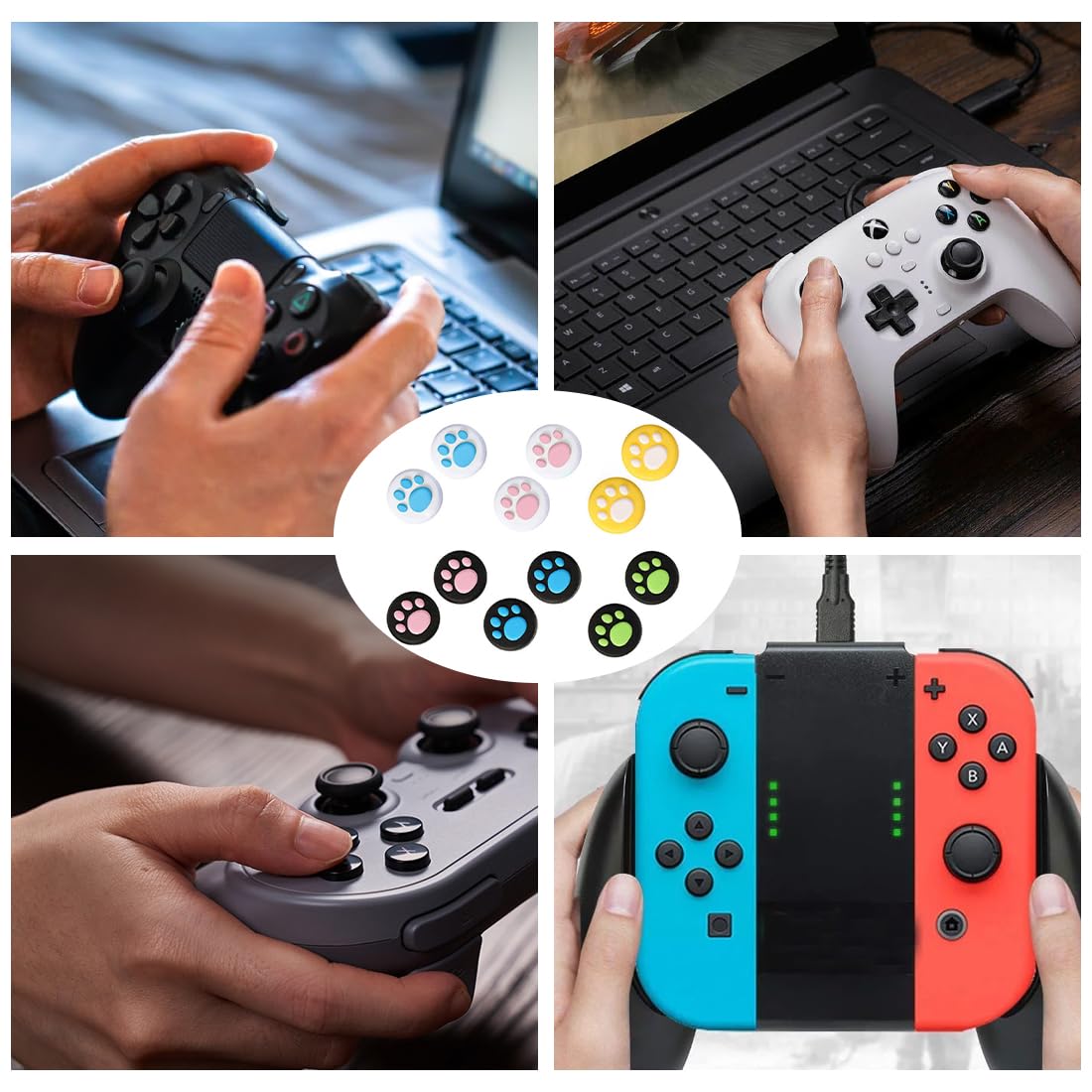 12 Piezas Tapas de Agarre para el Pulgar Compatible con Nintendo Switch y Switch Lite Cubierta Protectora de Botones de Silicona Diseño de Pata de Gato