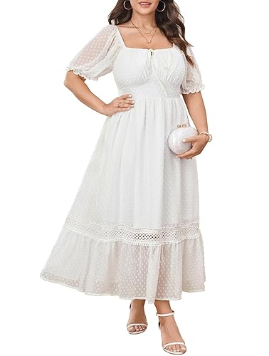 Women's Plus Size Maxi Dress Short Sleeve Square Neck Tie