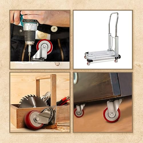 Miniatura 7 de Paquete de 8 ruedas giratorias de poliuretano rojo con capacidad para hasta 1,000 libras