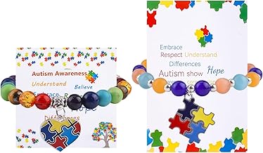 WANDIC 2 Pieces Autism Awareness Stretch Bracelets Puzzle Bracelets Gift for Teens Adults