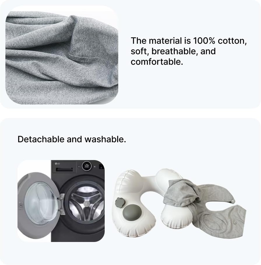 Inflatable Travel Neck Pillow - Neck Pillow Airplane Travelers - Flight Pillow Travel Pillow Inflatable with Soft Cotton Washable Cover, U Shape Blow Up for Train Car