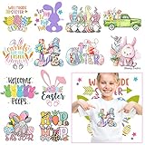 Easter Iron on Decals for T Shirts Heat Transfer Design, Heflashor 12 PCS Bunny Gnome Iron on Transf