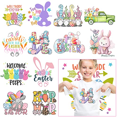 Easter Iron On Decals For T Shirts Heat Transfer Design, Heflashor 12 Pcs Bunny Gnome Iron On Transfers Appliques Crafts With Egg Pattern Iron On Patches For Easter Clothing Hoodies, Diy Supplies #TOP1