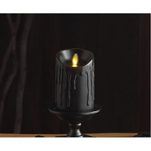 Luminara Black Wax Drip Flameless Candle LED Battery Operated Moving Flame Lights Pillar Unscented Real Wax with Dripped Edge, Timer (3 x 4.5 inch)