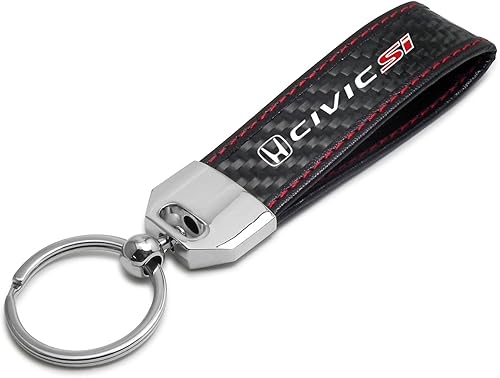 iPick Image Hecho para Honda Civic Si Real Negro Fibra de Carbono Loop Correa Llavero con Costuras Rojas