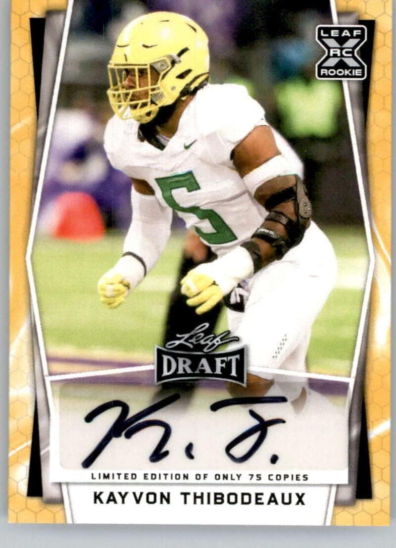 2022 Leaf Draft Hobby Blaster Autograph Gold #BA-KT1 Kayvon Thibodeaux Auto Autograph XRC Football Trading Card in Raw (NM or Better) Condition