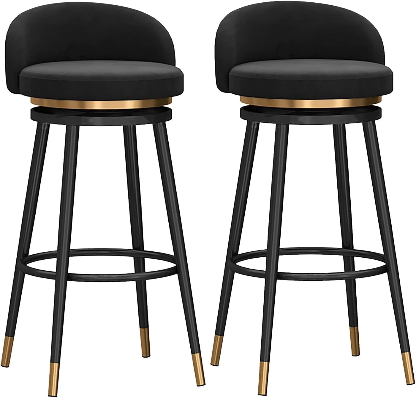 IUokLU Velvet Swivel Bar Stools with Footrest Breakfast Dining Stools for Kitchen Bar Counter Height Bar Stool with Green Seat 65cm(Black-Seat H75cm)