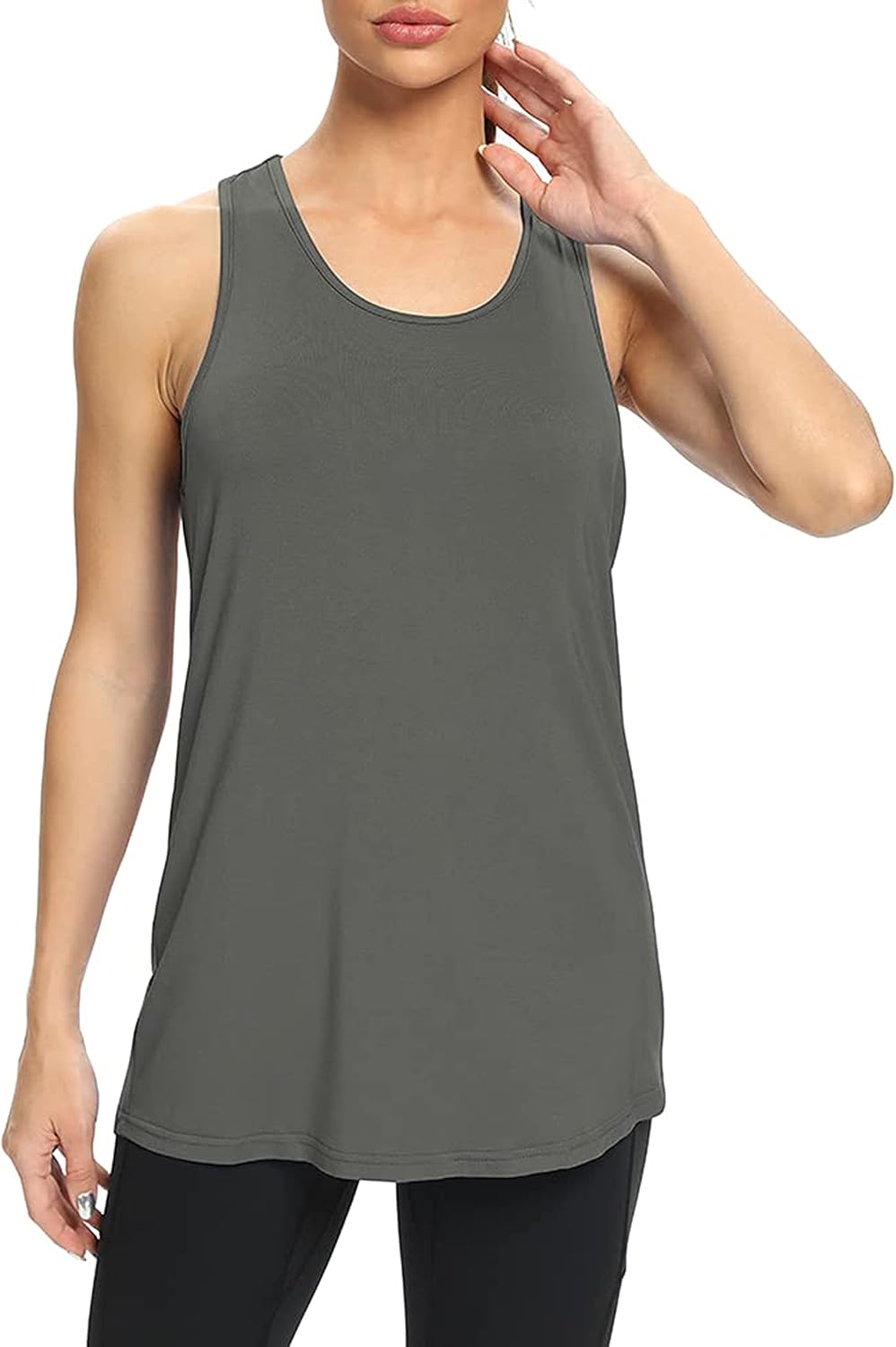 Bestisun Workout Yoga Athletic Shirts Racerback Long Tank Tops Loose fit for Women - Image 3