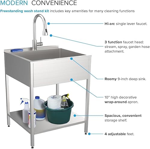 Miniatura 5 de Transolid EWS-2422S - Fregadero y soporte de lavado de acero inoxidable de 24 pulgadas de ancho x 22.1 pulgadas de profundidad x 35.2 pulgadas de