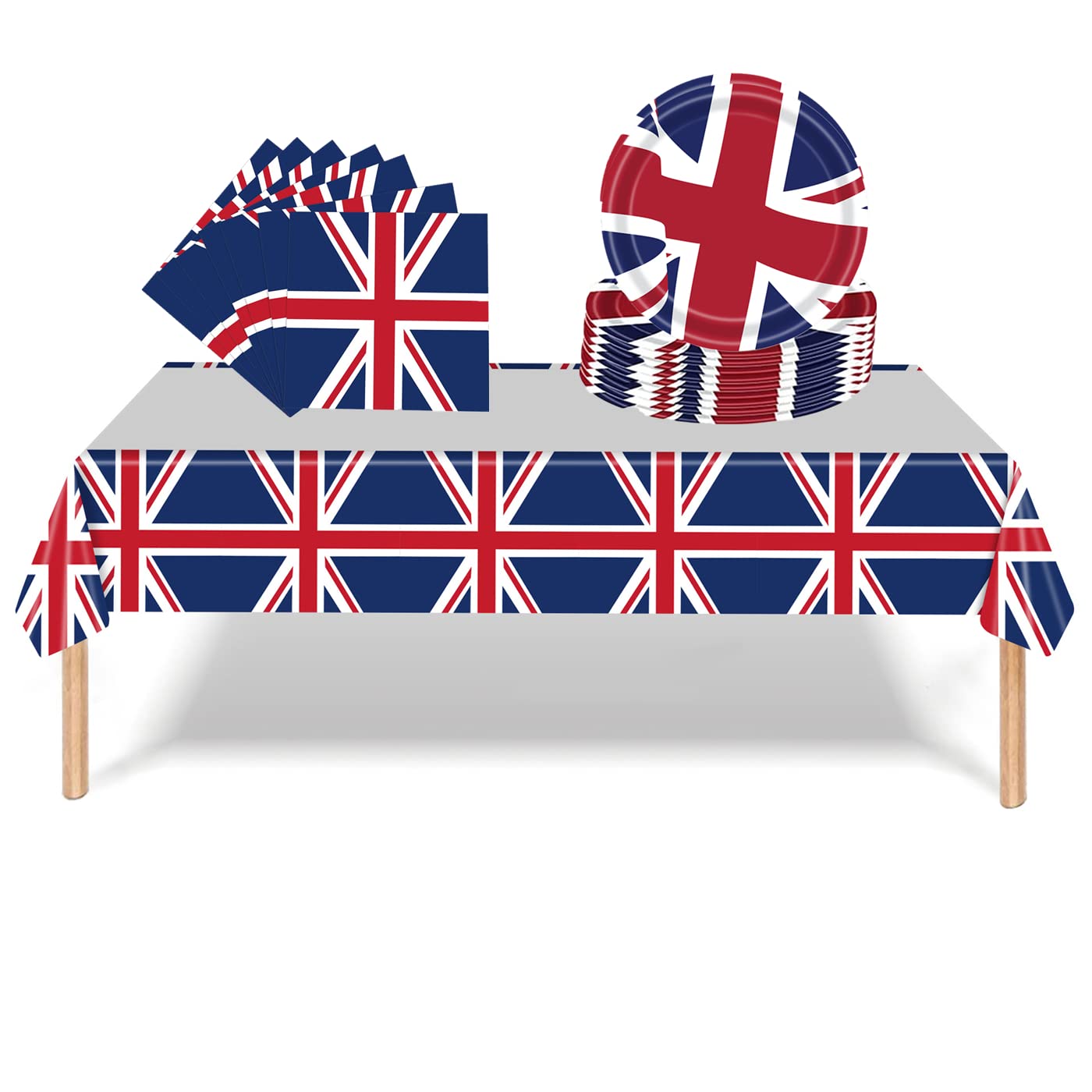 King Charles III Coronation Table Decor, 1P Tablecloth 20P Paper Napkins and 16P Plates for Kings Party, Union Jack Tableware Set the Third Street Supplies