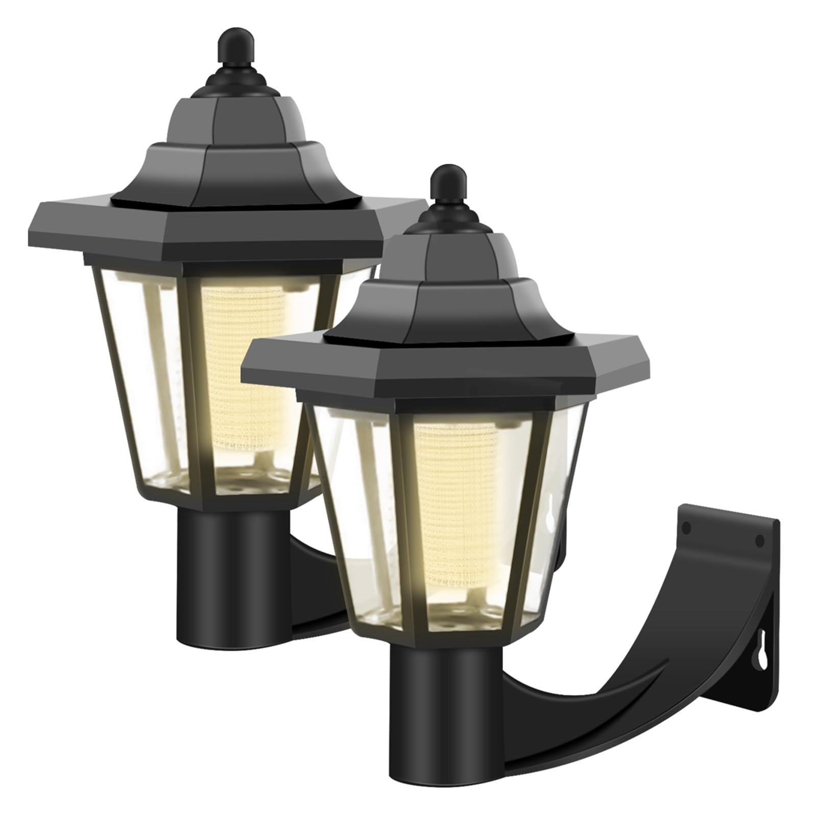 Ogrodowe lampy solarne Solarne lampy ścienne LED Lampa gankowa Oświetlenie ogrodowe zewnętrzne Wodoodporne sześciokątne oświetlenie latarni ulicznej Retro wystrój dziedzińca 2 szt.