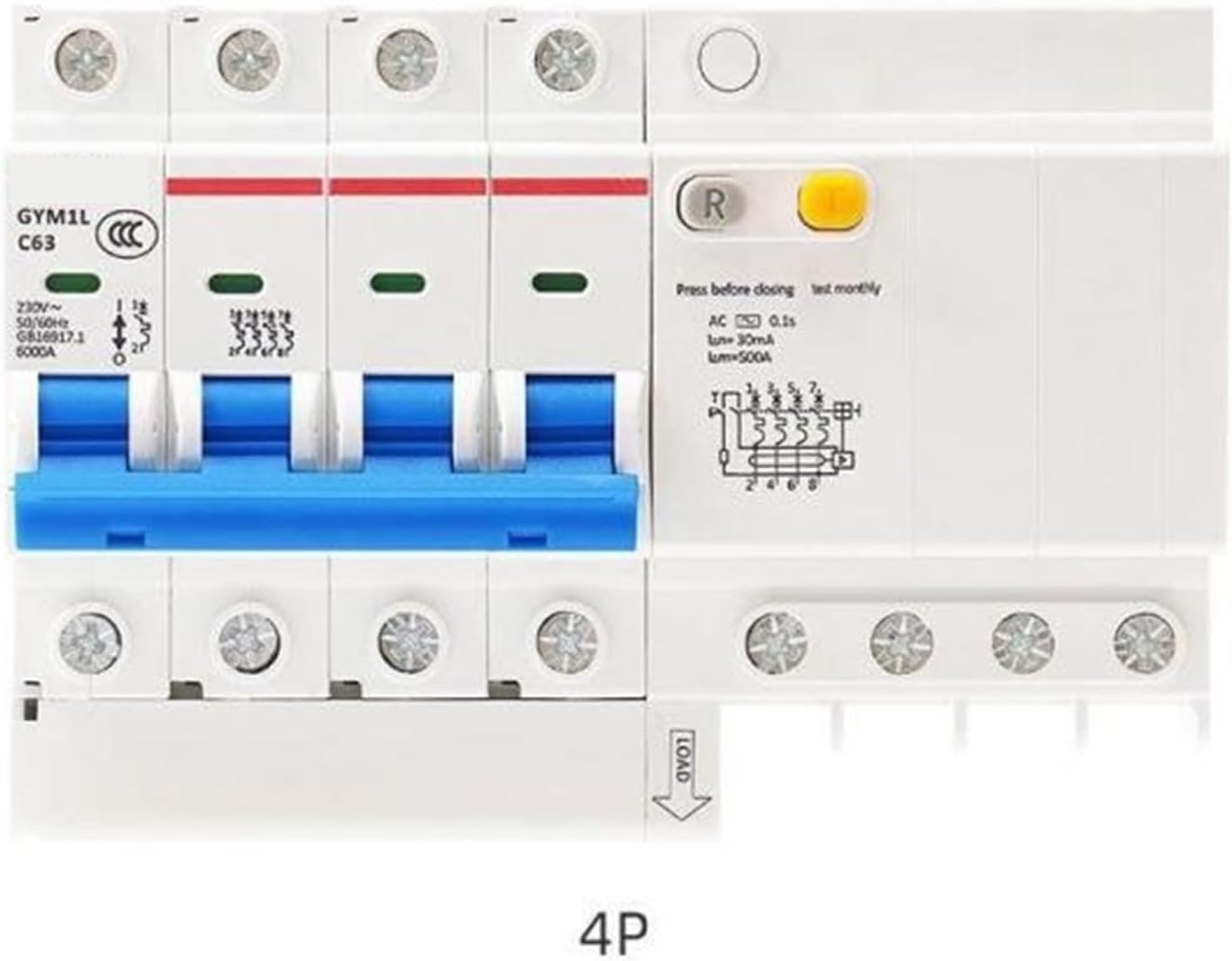 GYM1L air Switch Leakage Protector 25A 63A Household 32A Leakage Circuit Breaker 1P 2P 3P 4P Electricity(63A,4P)