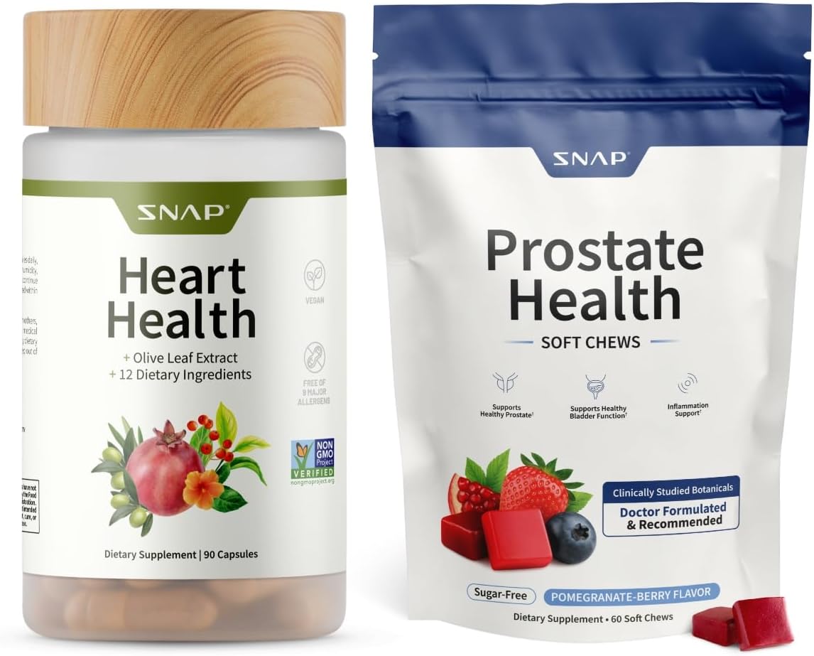 Snap Supplements Heart Health + Prostate Health Soft Chews, 90 Capsules + 60 Pomegranate-Berry Soft Chews (Packaging May Vary)